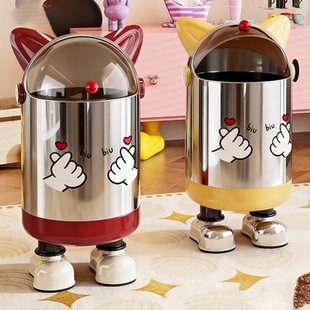 卡通翻盖垃圾桶家用可爱趣味猫耳带腿卫生桶客厅卧室多功能废纸篓