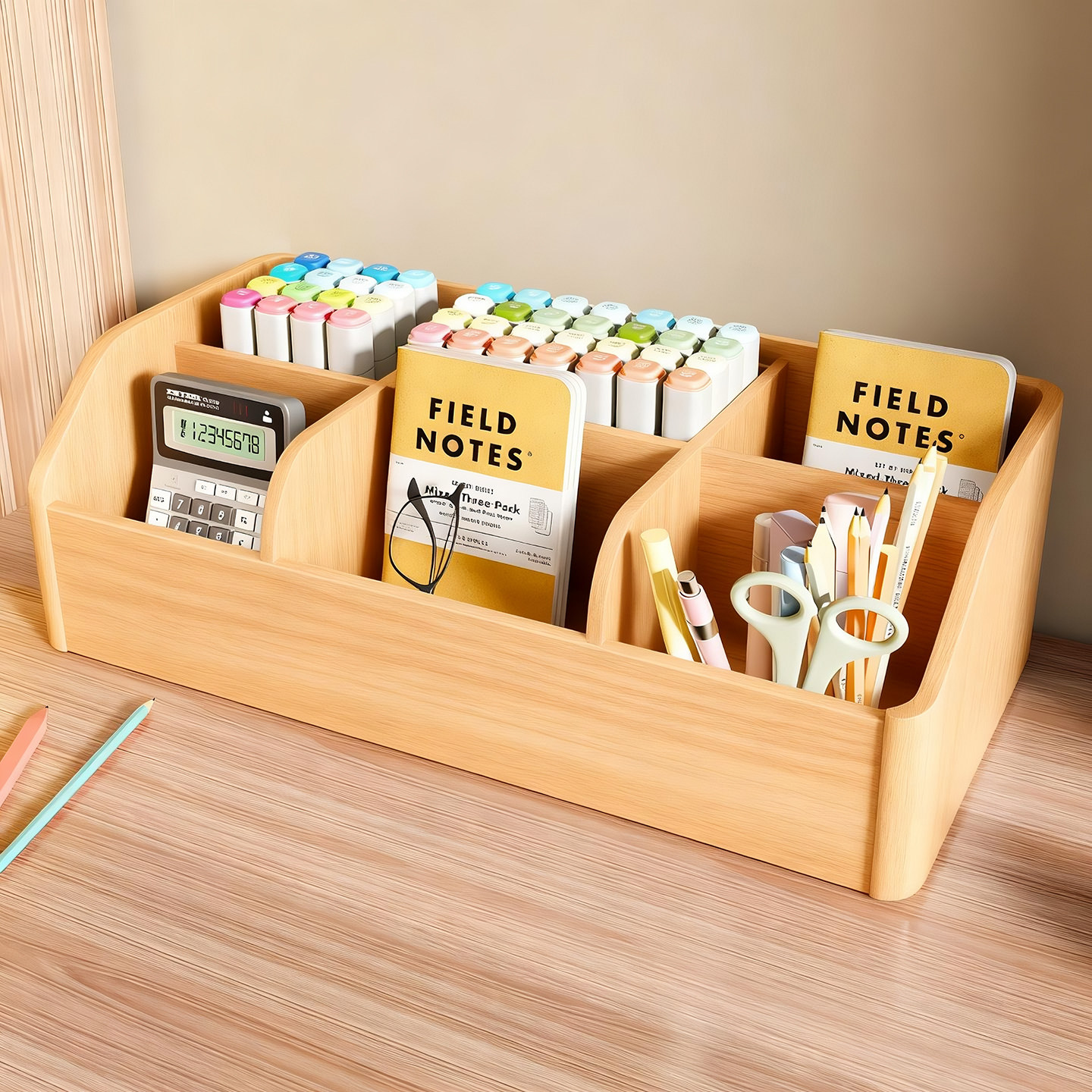 桌面文具收纳盒马克笔分格置物架剪刀铅笔整理盒画笔铅笔分类盒子