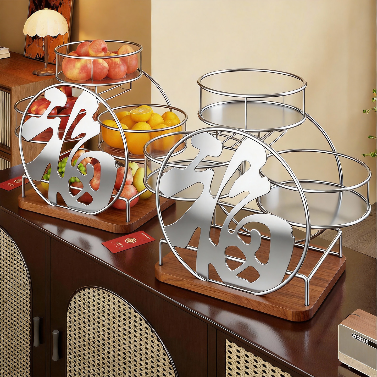 水果盘置物架家用新年瓜果干果收纳摆放架客厅高颜值零食糖果果篮