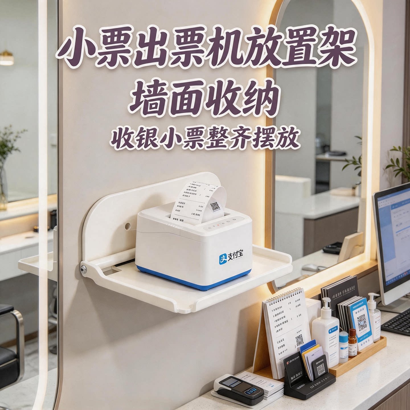 小票出票机置物架免打孔外卖单打印机壁挂墙上支架收银打印机支架