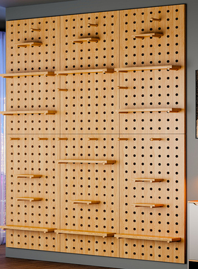 免打孔洞洞板定制隔板置物架墙上摆件架多匣缝纫机线架子实木托架