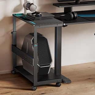 落地电脑主机托架双层打印机放置架带轮移动置物架铁艺机箱收纳架