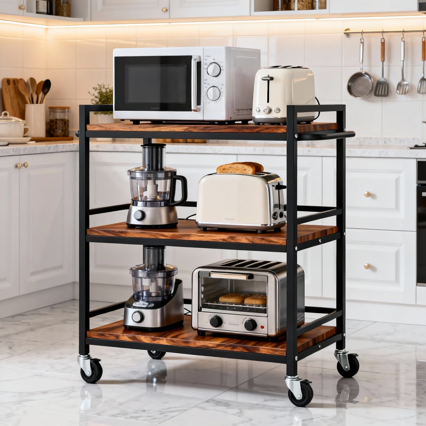 厨房落地多功能小推车置物架多层厨房微波炉电饭煲果蔬电器收纳架,厨房/烹饪用具,微波炉置物架,淘宝优惠券,粉丝福利购,淘宝优惠卷