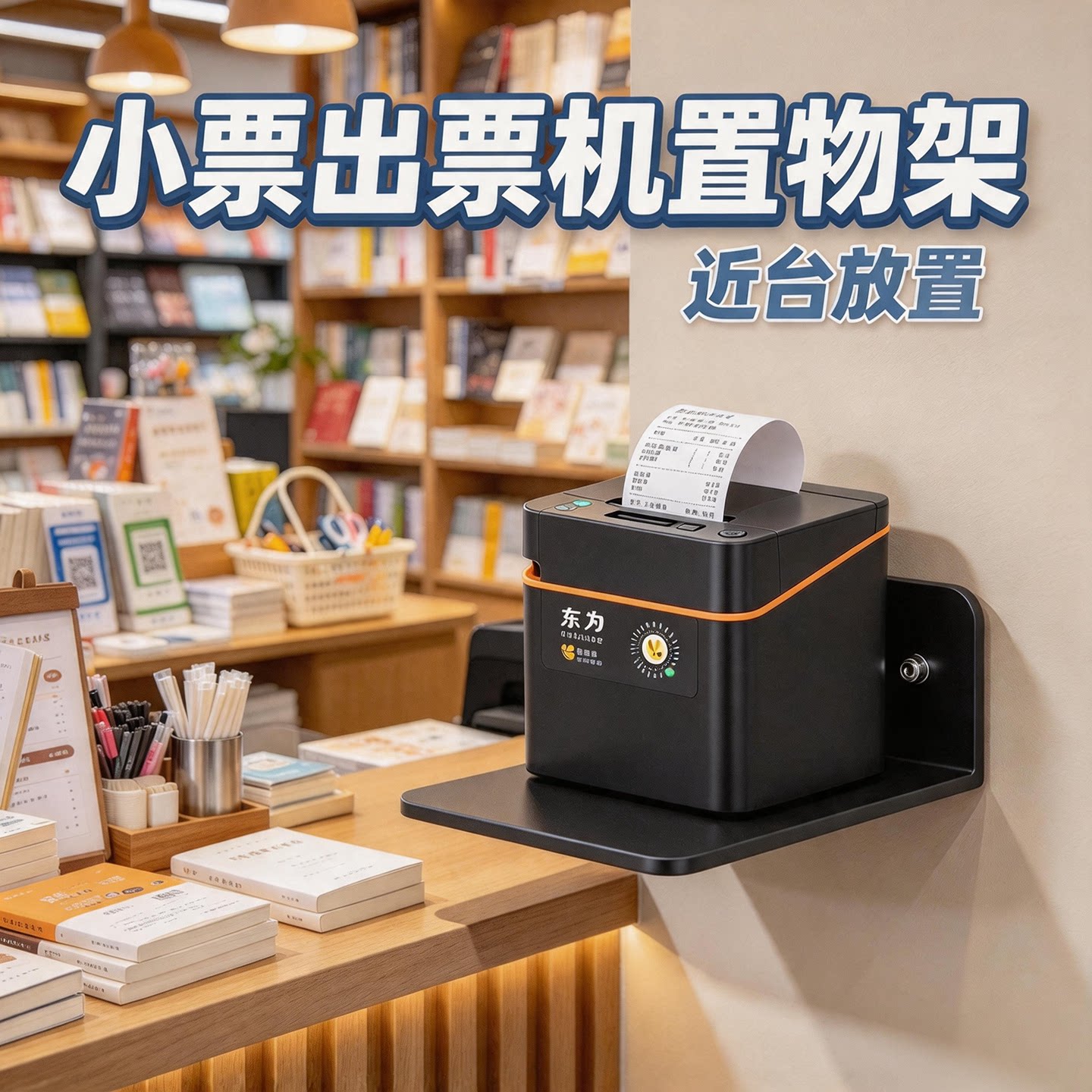 小票出票机置物架墙上壁挂式免打孔收纳架商用餐厅不锈钢打印机架