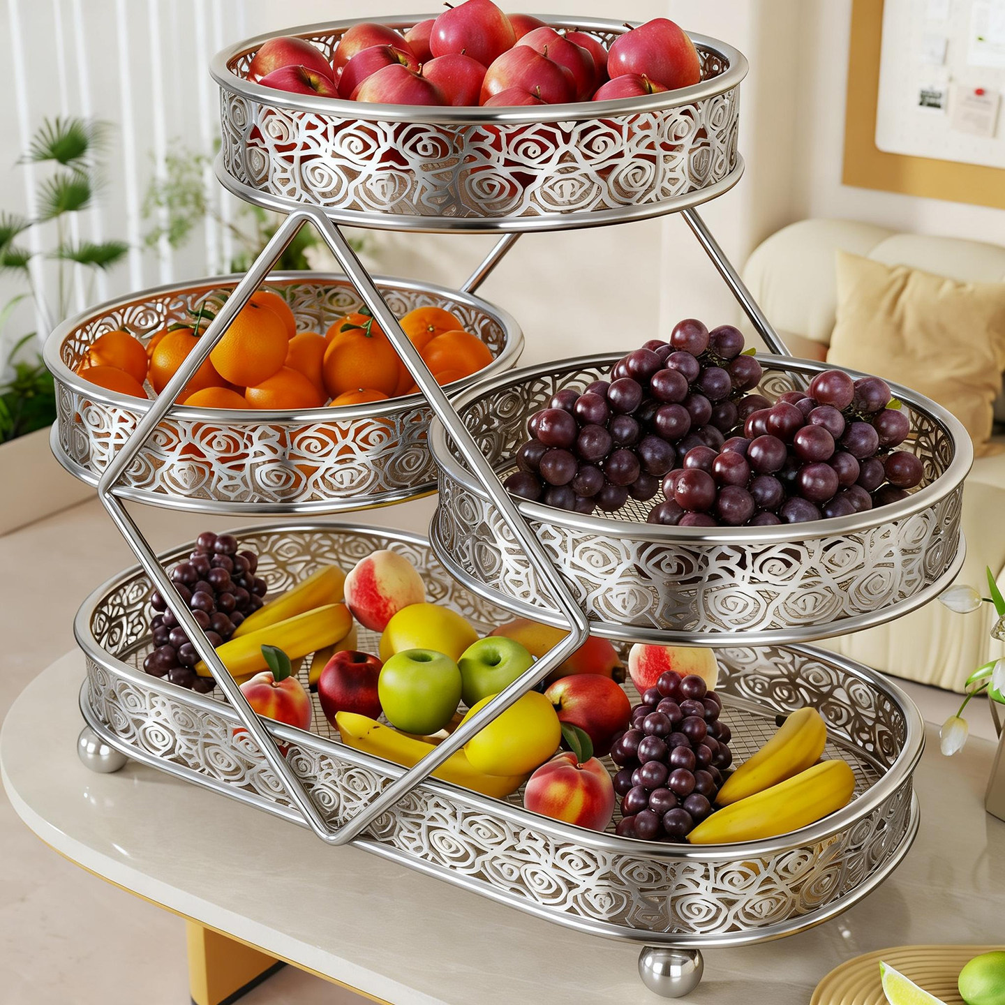 客厅桌面水果盘多层分类沥水架茶几干果核桃收纳架零食糖果储物架