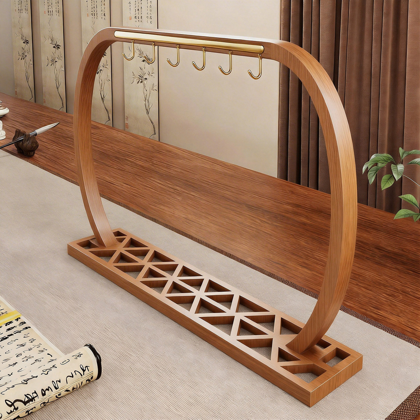 毛笔收纳架书桌多钩毛笔架家用书法用品置物架桌面文房四宝摆放架