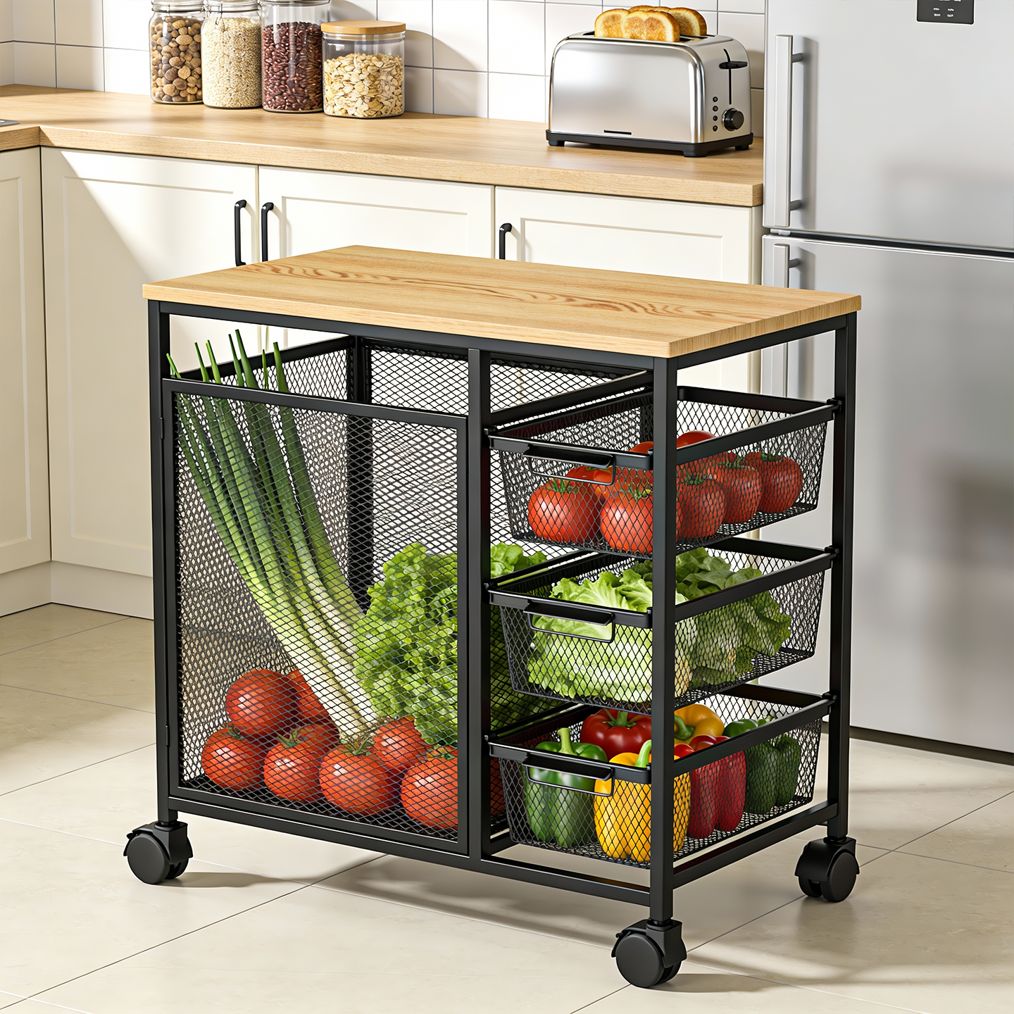 厨房蔬菜置物架收纳筐落地多层放菜架子家用菜篮子可抽拉放置神器,厨房/烹饪用具,厨房置物架/置物柜/角架,淘宝优惠券,粉丝福利购,淘宝优惠卷