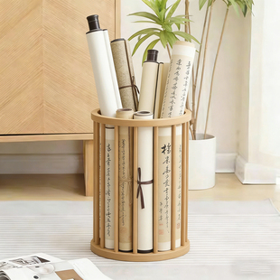 书法作品收纳书画卷轴立式存放桶书房宣纸画轴整理筐画室储物篓子