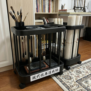 书法收纳桶书法用品储物架大容量画轴卷轴置物架宣纸字帖放置筐子