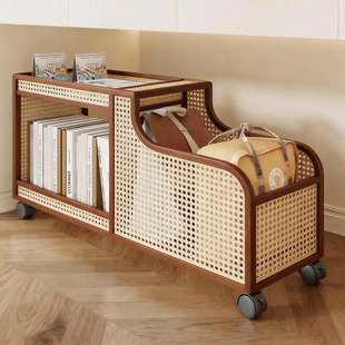 可移动书本收纳箱桌下书包置物架教室用装书箱带轮小推车储物书柜