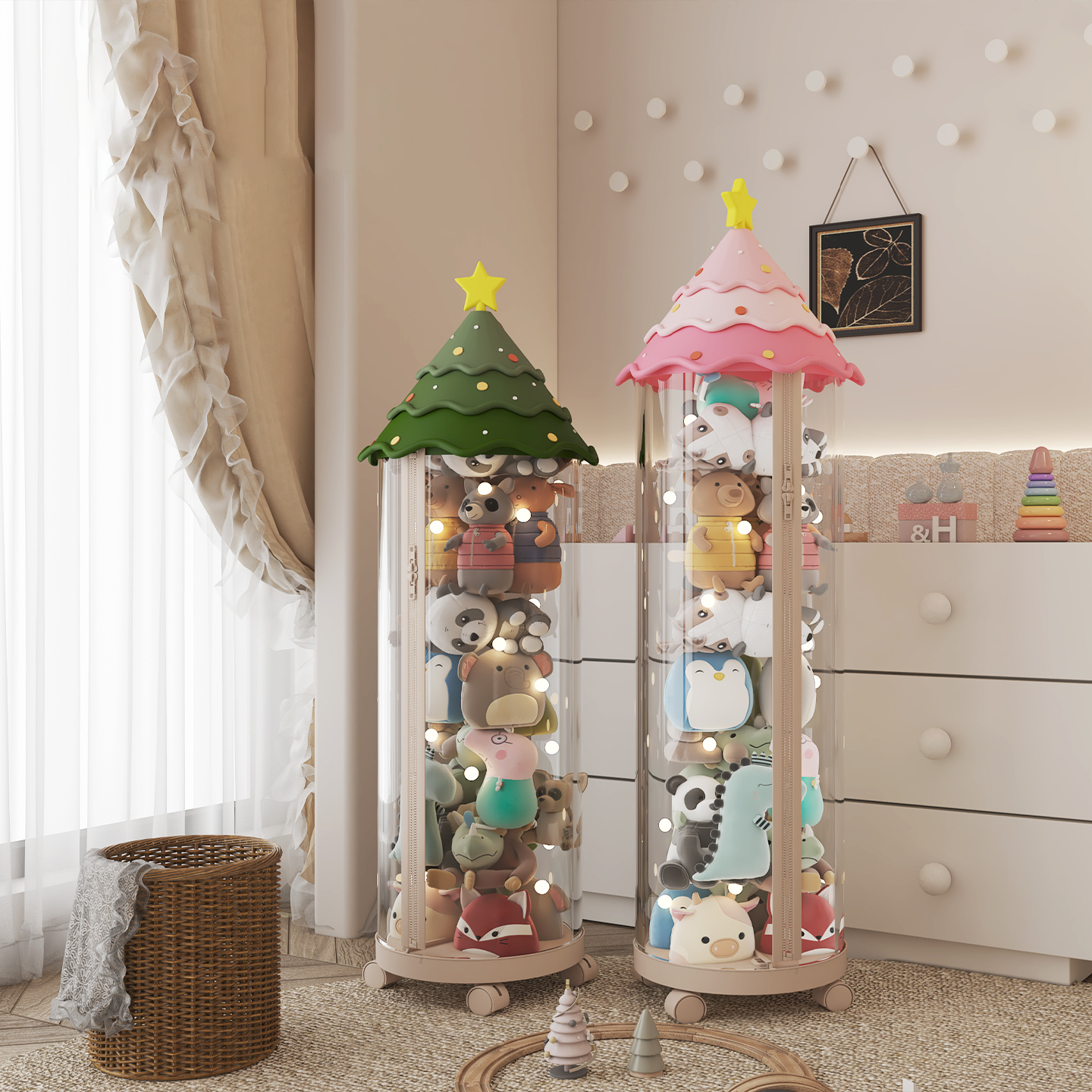 娃娃收纳神器放毛绒玩偶展示桶