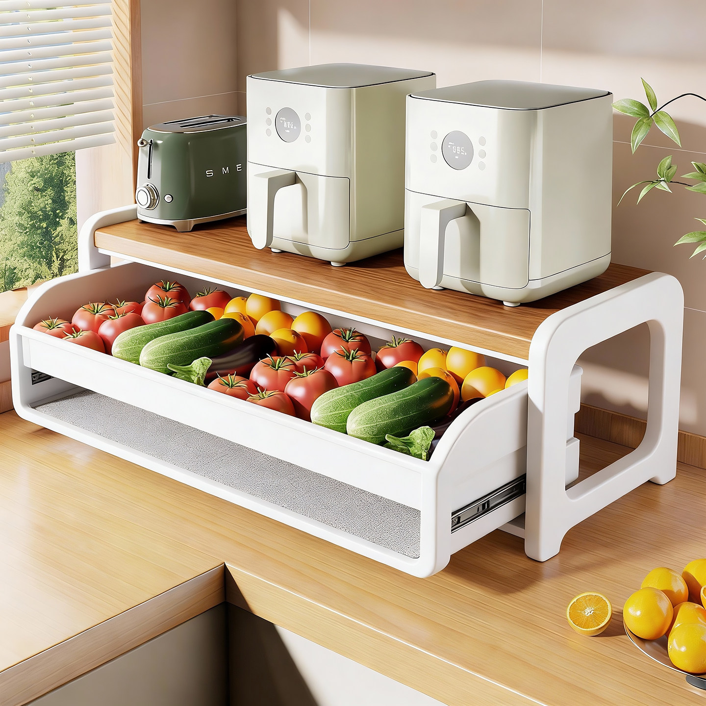 微波炉置物架厨房抽拉式餐具调料收纳架烤箱空气炸锅分层放置架,厨房/烹饪用具,微波炉置物架,淘宝优惠券,粉丝福利购,淘宝优惠卷