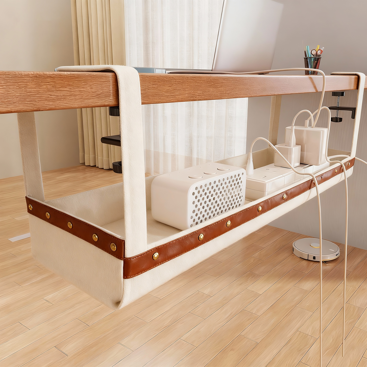 桌下理线架办公桌边可调节插板插排收纳架可伸缩电线网线走线神器