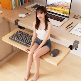 桌面免打孔延长板宿舍鼠标键盘收纳架工位可抽拉置物架书桌滑轨夹