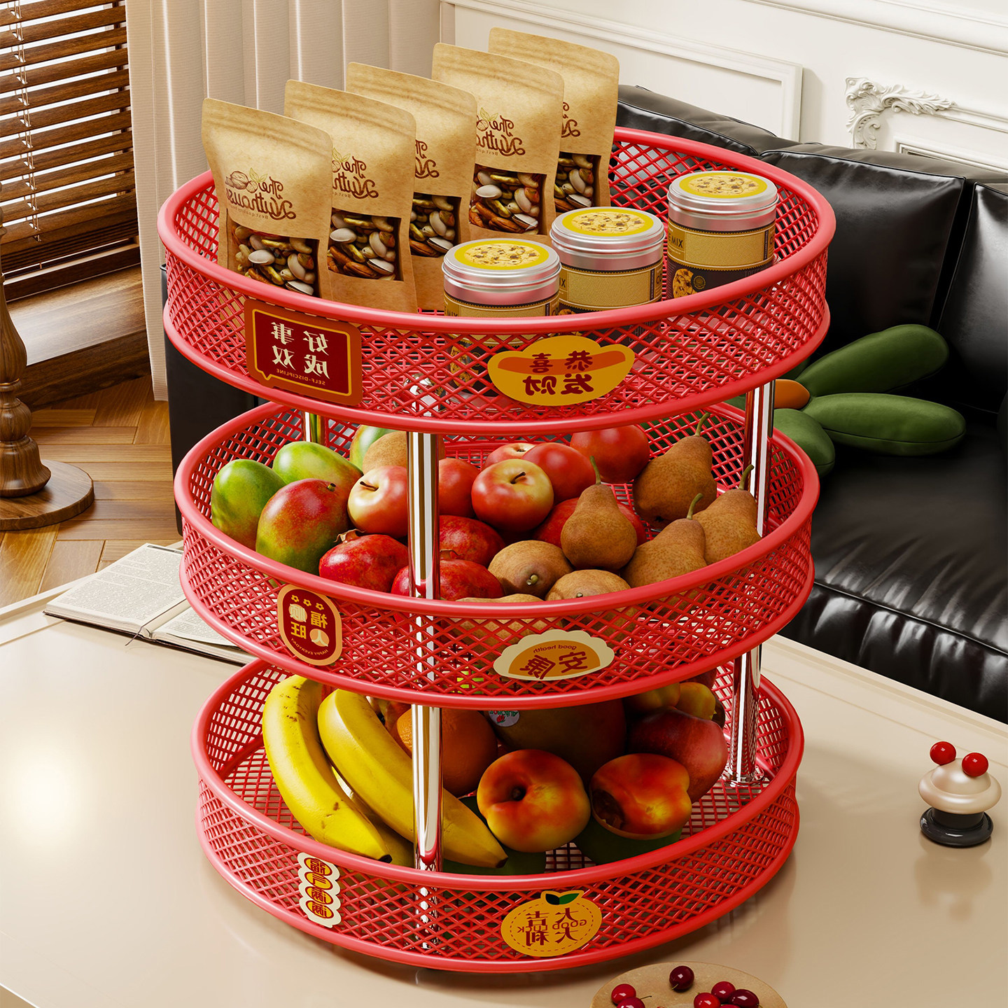 果盘茶几桌面水果收纳筐多层糖果摆放架饼干零食储物架子摆放盘子