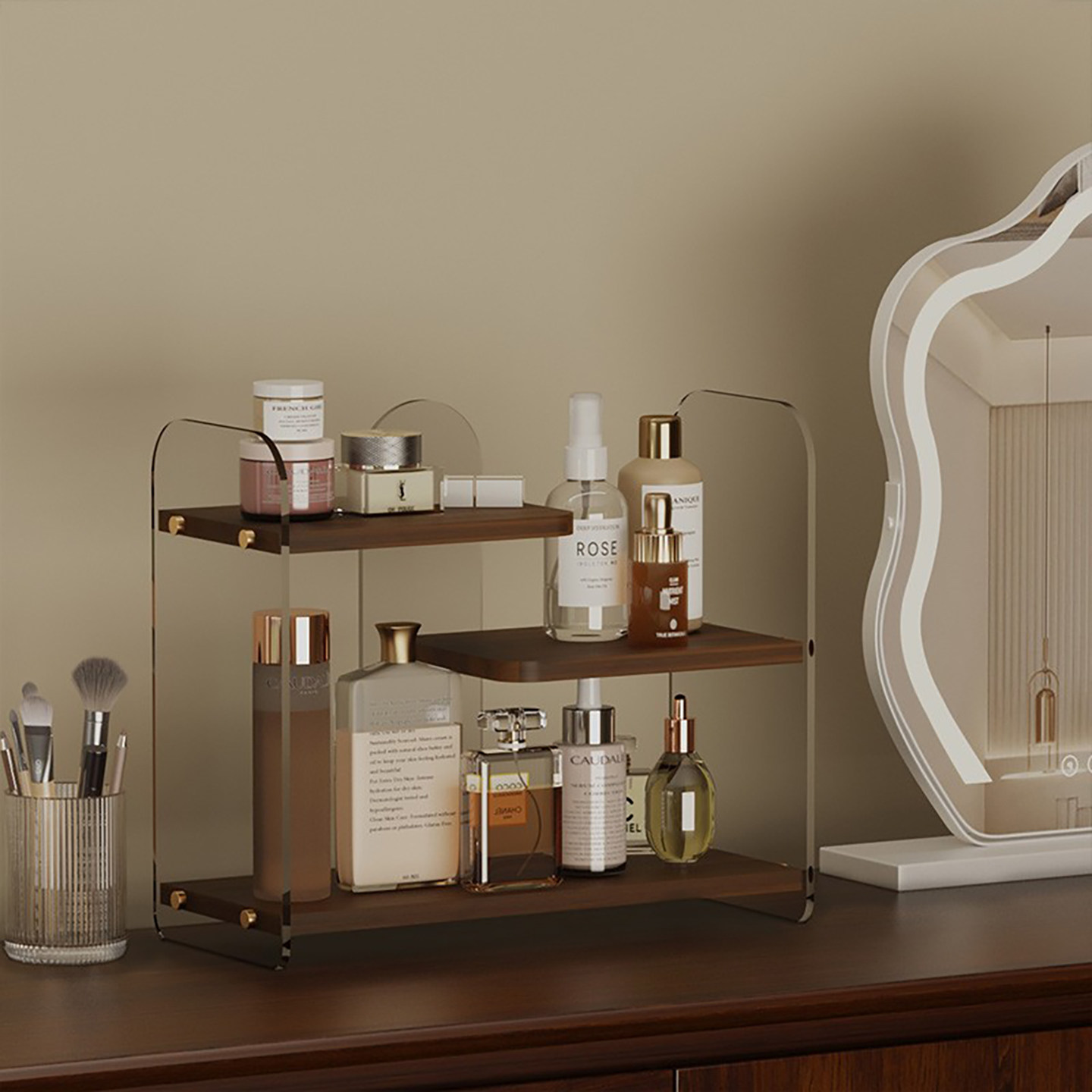 香水置物架精华液护肤品整理神器镜柜台面高颜值化妆品分层收纳架,收纳整理,桌面收纳盒,淘宝优惠券,粉丝福利购,淘宝优惠卷