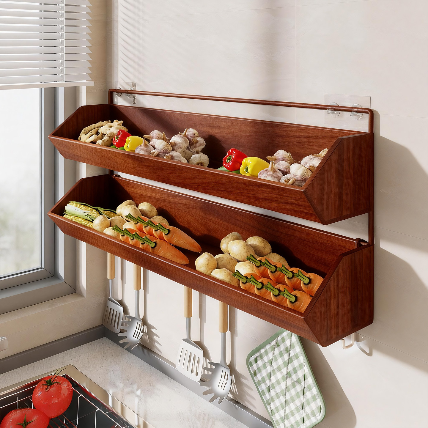 厨房墙上置物架多功能葱姜蒜收筐墙面悬挂式蔬菜架厨具锅铲放置架,厨房/烹饪用具,厨房置物架/置物柜/角架,淘宝优惠券,粉丝福利购,淘宝优惠卷