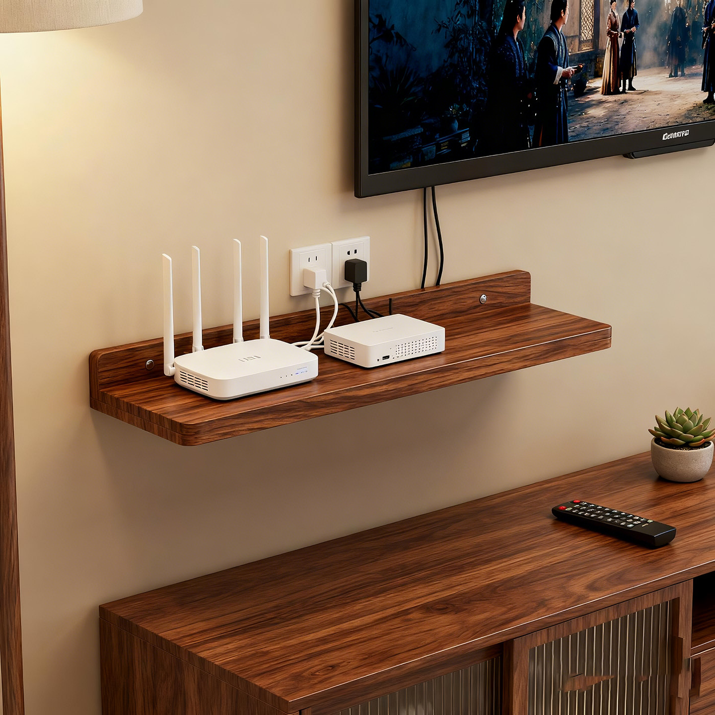 客厅电视墙悬挂置物架路由器收纳架墙上机顶盒整理架壁挂式置物架