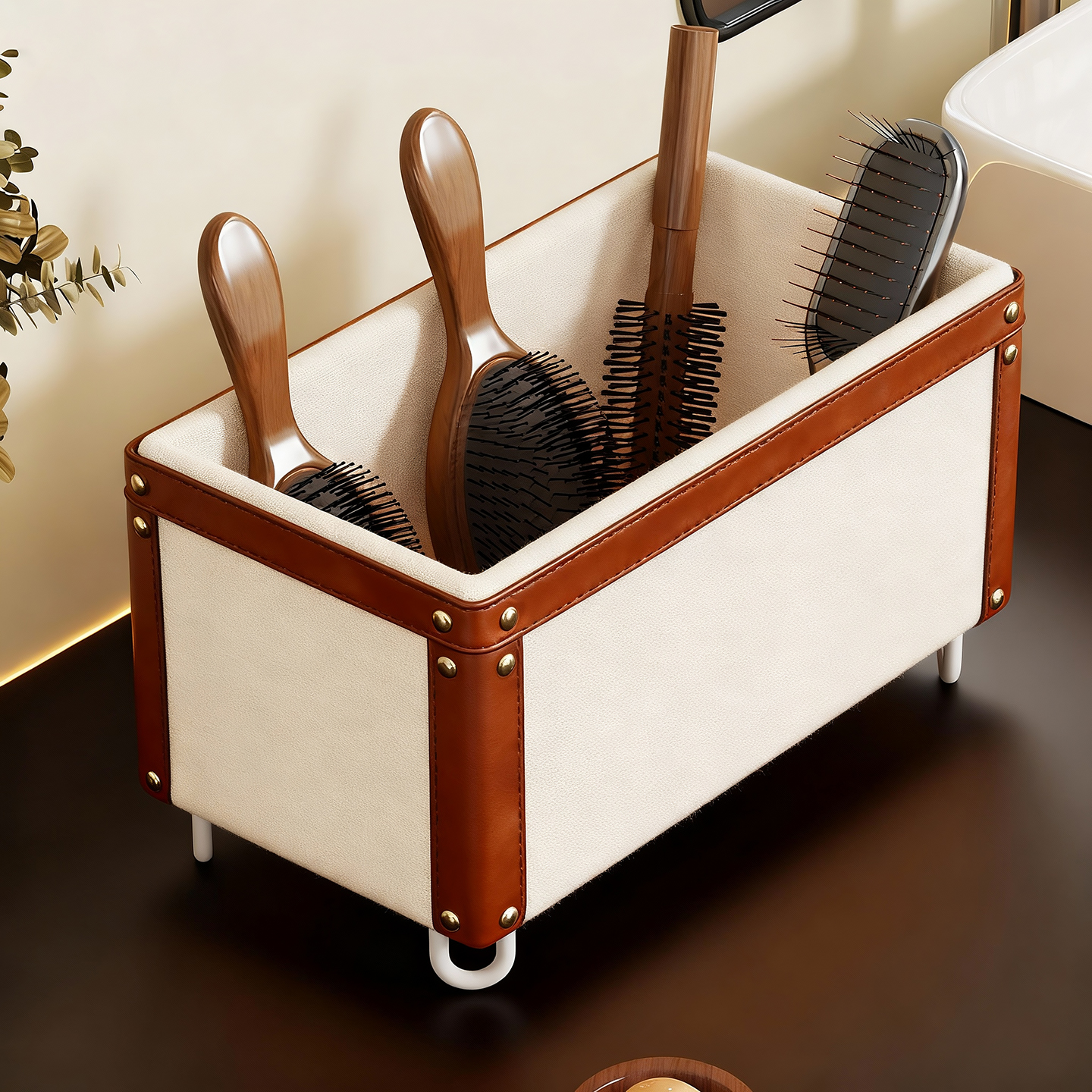 卫生间梳子置物架洗漱台实木护肤品收纳盒多功能洗漱用品放置架子