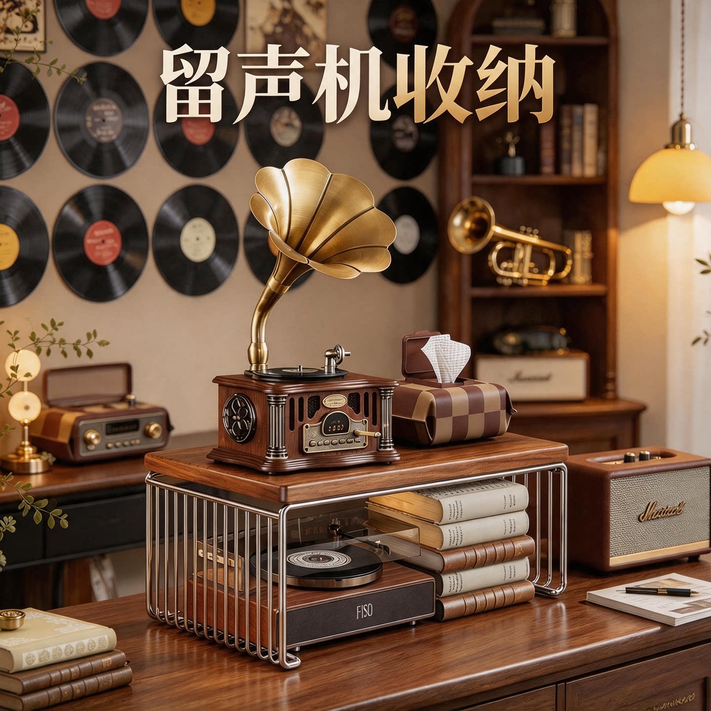 家用桌面留声机收纳架DVD播放机音响放置架多功能CD机影音收纳架