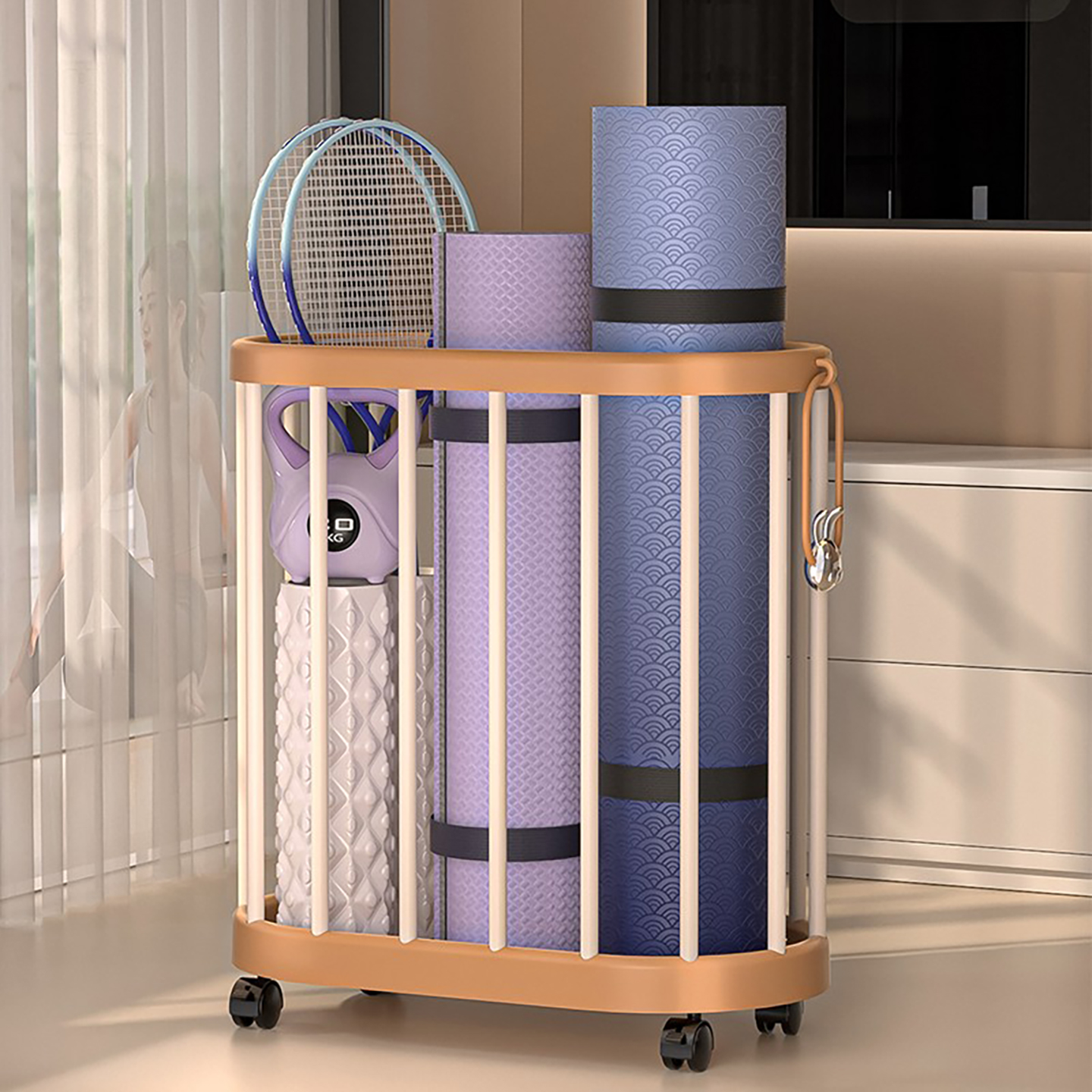 瑜伽垫收纳筐可移动篮球类整理筐