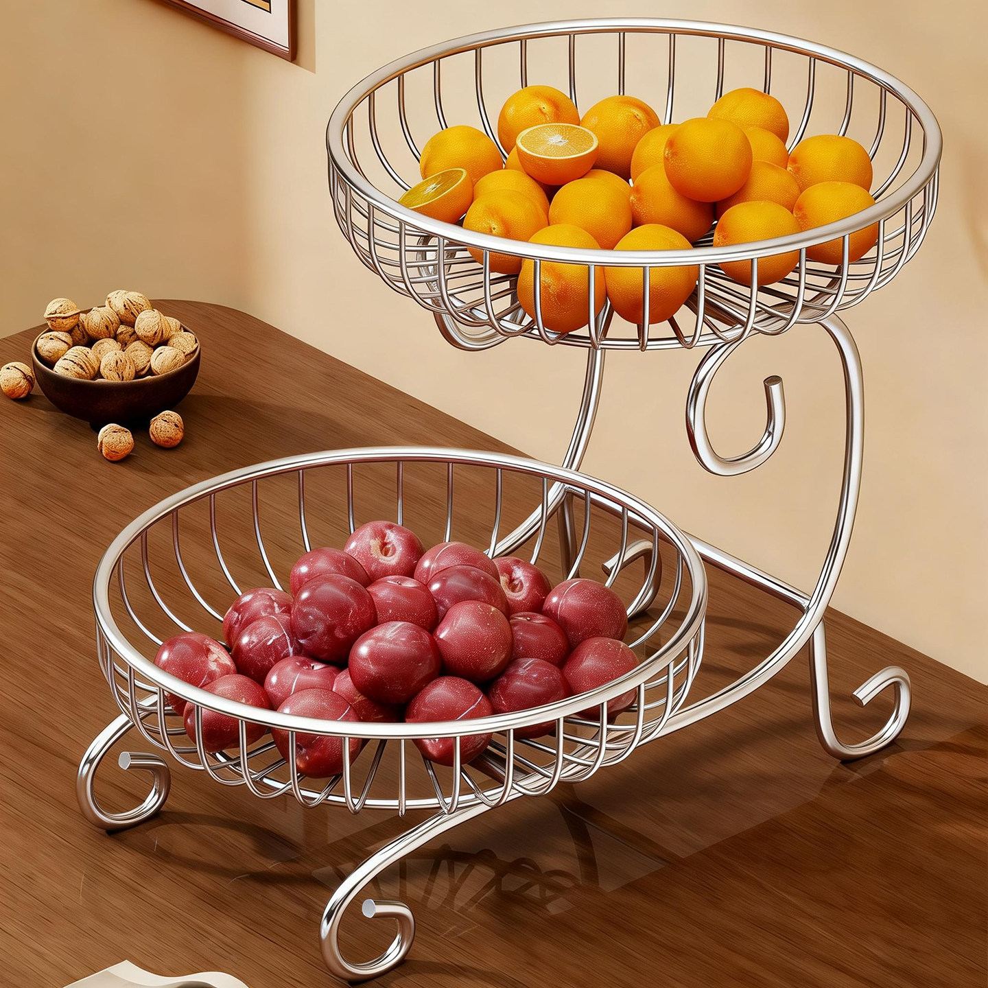 客厅轻奢水果篮桌面干果盘零食盘茶几台面点心摆放盘水果沥水篮子