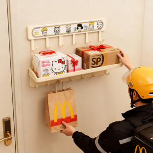 外卖置物架放家门口快递收纳架壁挂式免打孔杂物架餐饮盒放置挂架