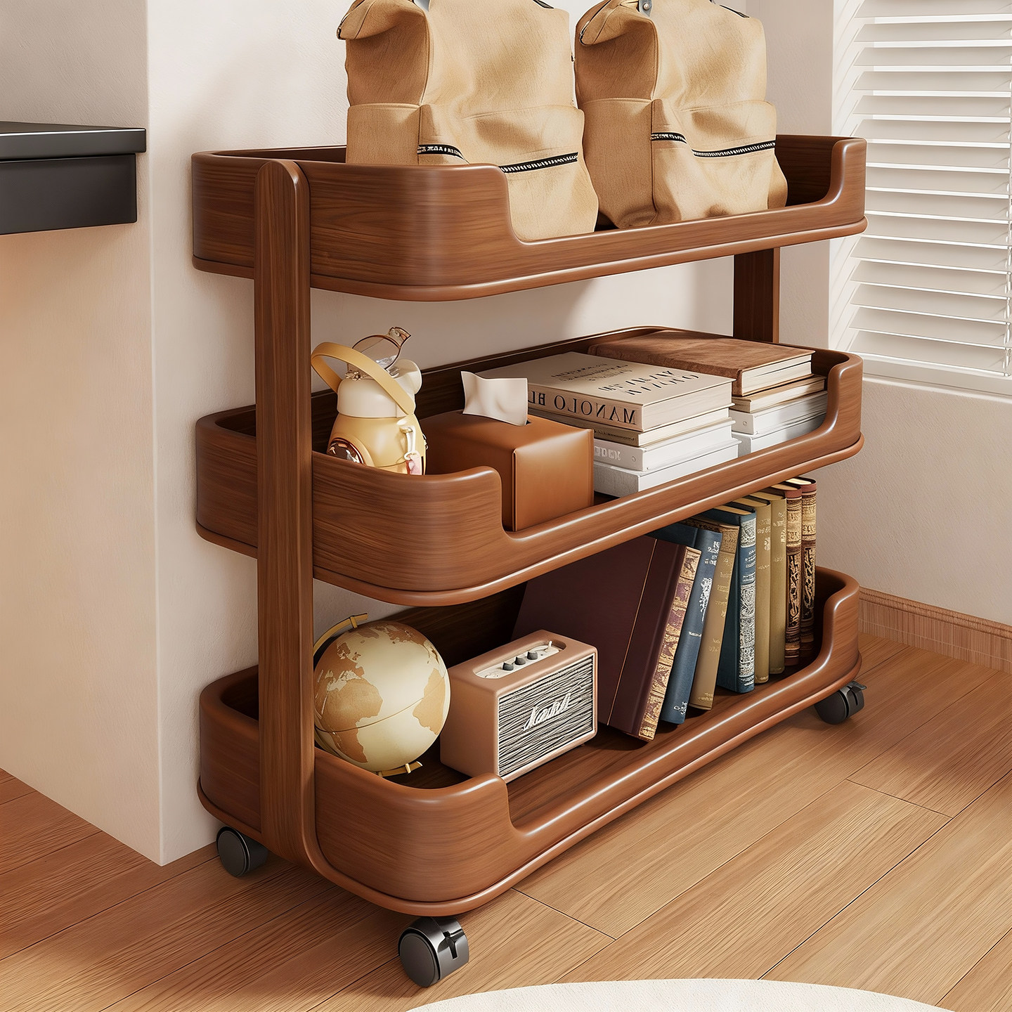 实木书架落地多层置物架可移动书本收纳架桌边书籍整理架储物书柜,住宅家具,书架,淘宝优惠券,粉丝福利购,淘宝优惠卷