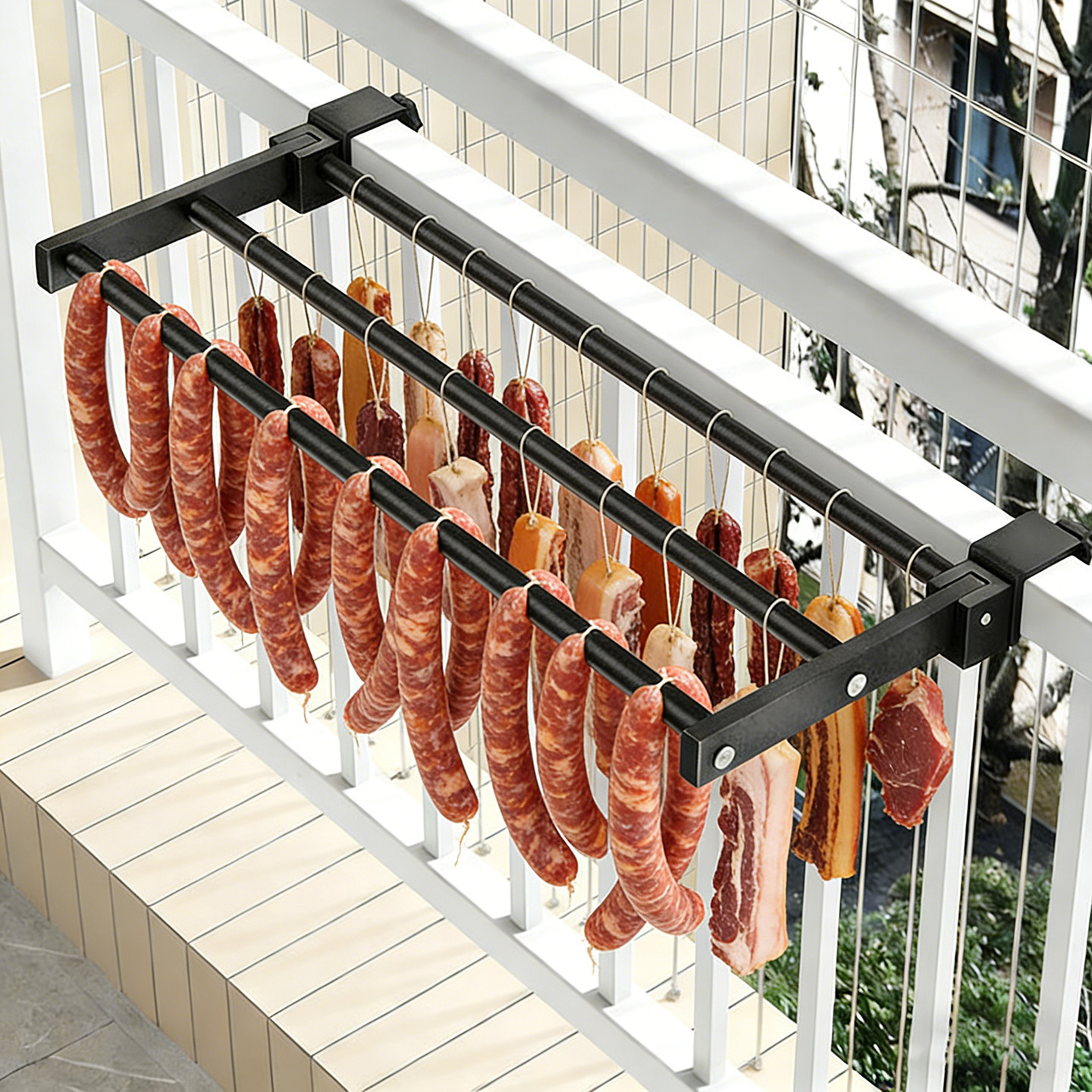 家用阳台牛羊肉晾晒架晒腊肠腊肉架子灌肠火腿风干挂架晾香肠架子