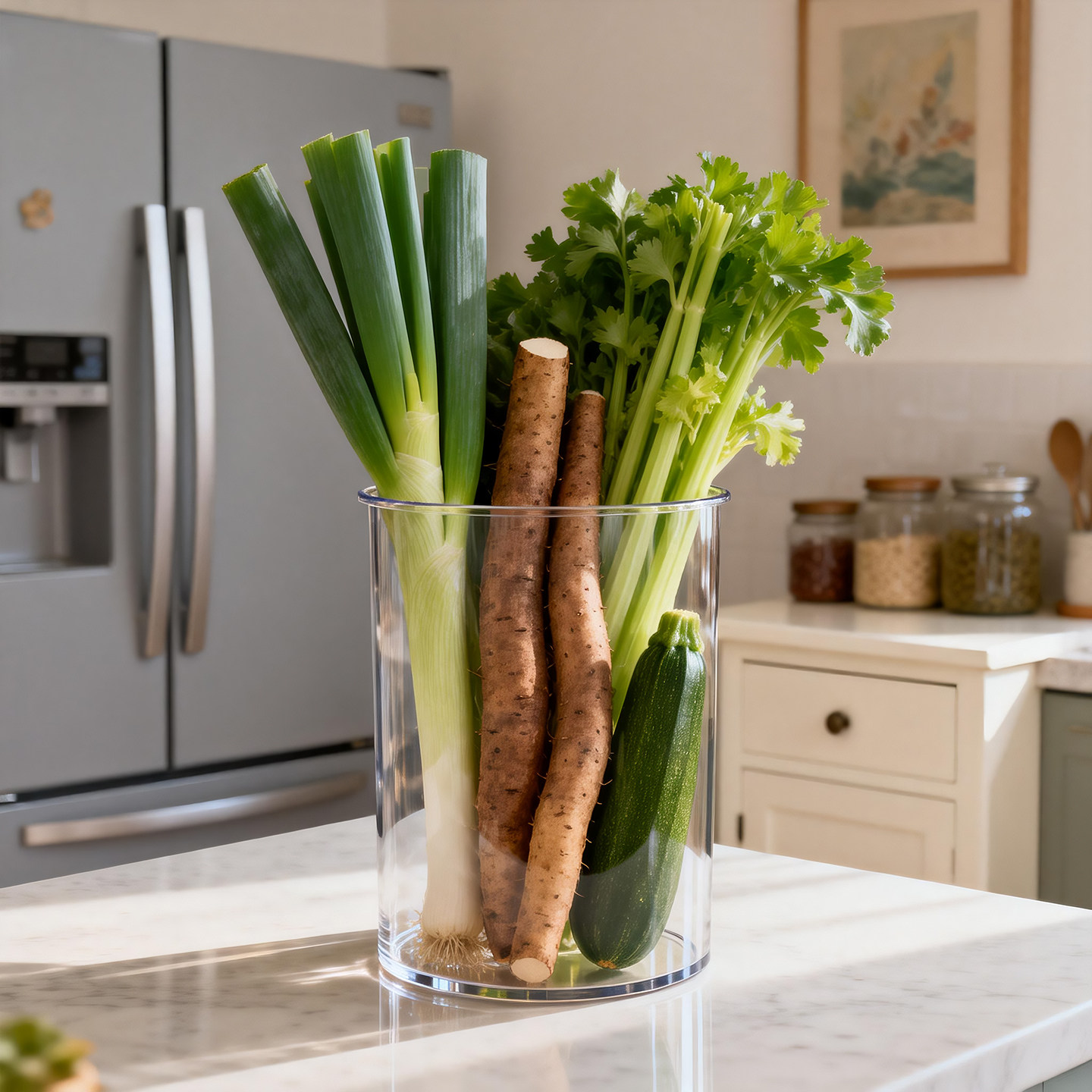 厨房大葱收纳神器多功能高透明山药芹菜放置架大容量食材整理桶,厨房/烹饪用具,厨房置物架/置物柜/角架,淘宝优惠券,粉丝福利购,淘宝优惠卷