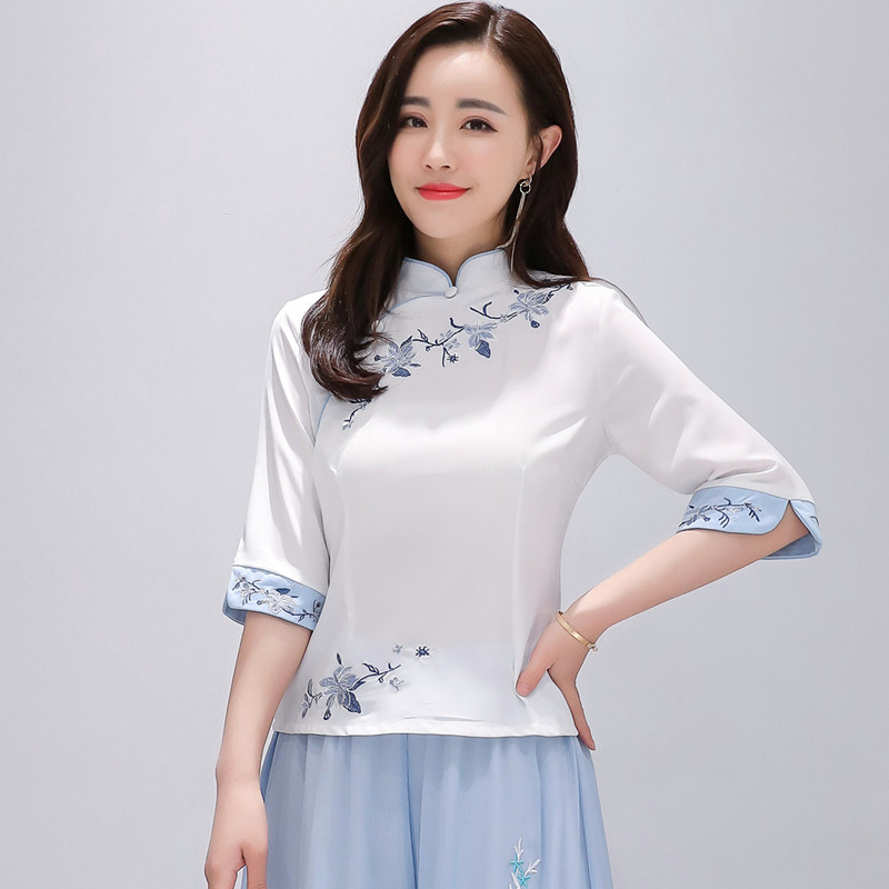 2025年新款夏季汉服女中国风改良旗袍日常短袖上衣复古雪纺茶服