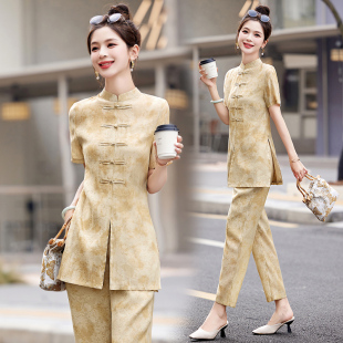 复古新中式两件套2025新款夏季女装中国风气质显瘦小个子套装裤