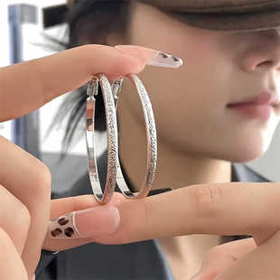 满天星银色磨砂大耳圈女高级感时尚百搭圈圈耳环轻奢网红银针耳饰