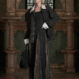 彩点粗花呢拼皮提花猎装 北辰 宫廷夹克 TUAS TAM