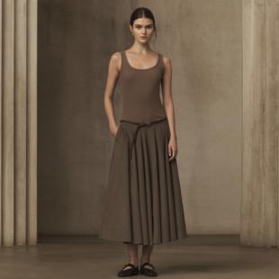 丝光针织羊毛拼接立体剪裁单面呢百褶连衣裙 冬日壁炉 TAM TUAS