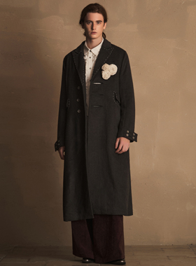 TAM TUAS【维多利亚】手工明线花嫁胸花鲨鱼重磅宫廷羊毛呢大衣