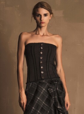 TAM TUAS【小豆蔻】山羊绒绵羊毛混纺双面穿拼色钩花毛织屁帘抹胸