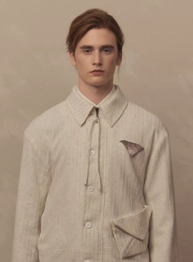 TAM TUAS【圣母百花】亚麻提花条纹可拆立体信封口袋拉链抽绳夹克