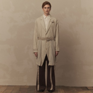 TAM TUAS【焚香教堂】雨露亚麻混纺手工胸花针织平驳领腰带大衣