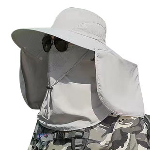 户外钓鱼帽男士徒步登山宽大檐户外旅游防晒面罩渔夫帽子夏季透气