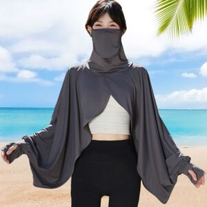 女士防晒披肩夏季防紫外线开车薄款冰丝立领护颈长袖开衫沙滩外套