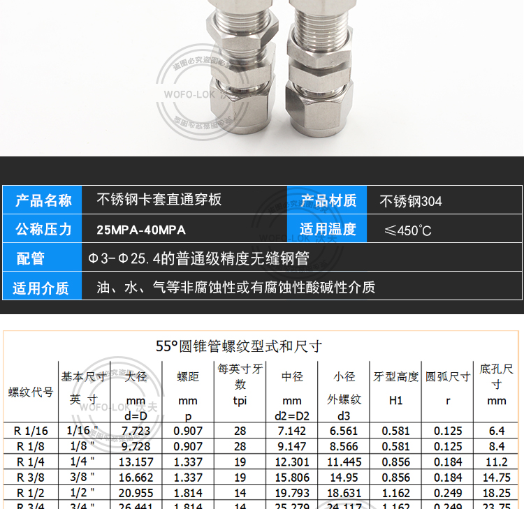 304穿板不锈钢接头穿墙接头 隔板接头卡套接头加长681012Φ1/41/2 五金/工具 管接头 原图主图