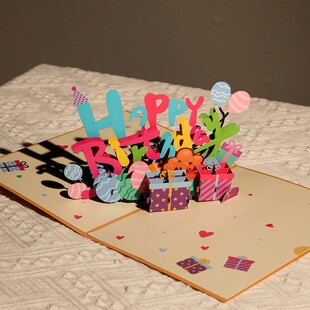 Birthday gift 3D greeting card DIY handmade folding envelope