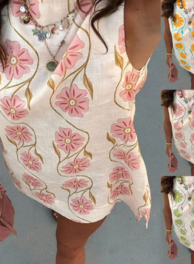 Summer casual floral sleeve vest dress 2025 summer women's