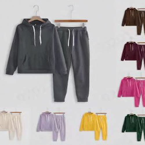 Large size long sleeved hooded sweatshirt set for women,