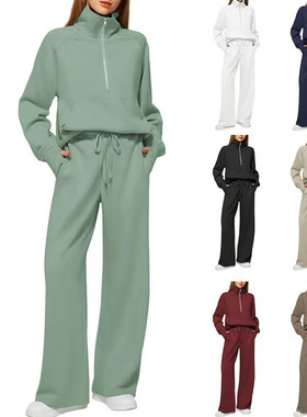 Women's 2pcs big shirt wide leg sports pants casual hoodie