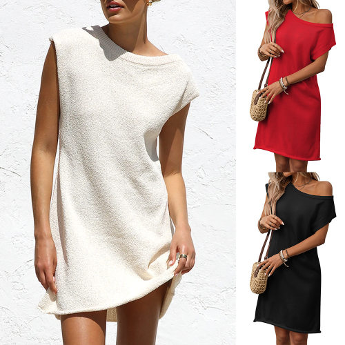 Summer women's Sweater Pullover, Slanted Shoulder Dress,