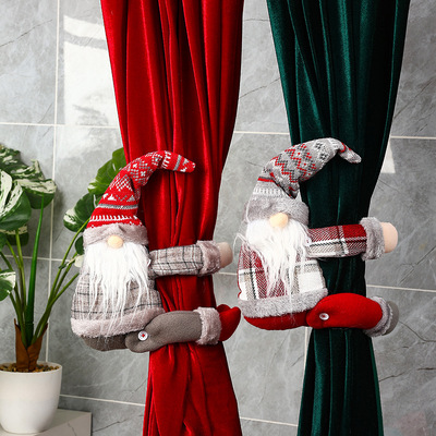 Christmas Decoration Checkered Forest Curtain Buckle Knitte