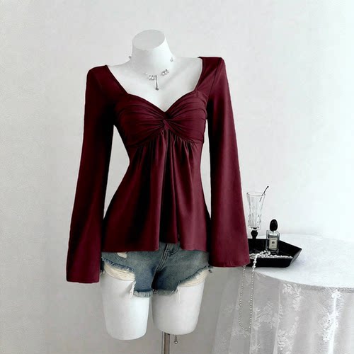 New women's V-neck long sleeved casual T-shirt pullover top