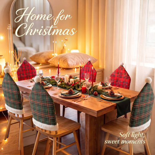 New Christmas Hot Red Green Checkered Chair Cover hat